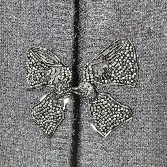 Vintage Womens Cardigan Sweater Fine Knit Beaded Button Detail Bows Long Sleeve - Picture 2 of 6
